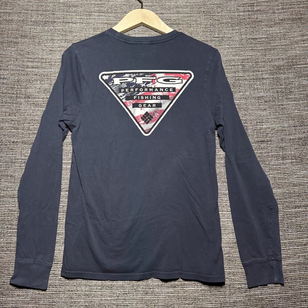 Columbia PFG Shirt Men's Small Blue USA Long Sleeve USA Themed